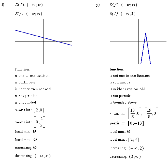 Linear function - Answers to Exercise 1